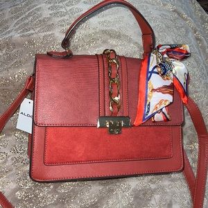 Aldo Faux Leather Suede Shoulder Bag Brick Red Orange